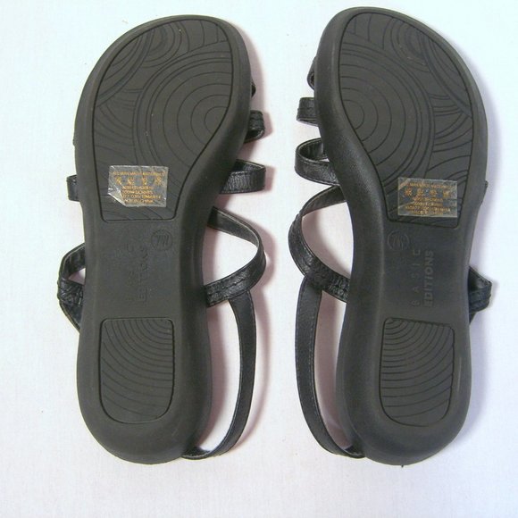Strappy Sandals Black Leather Uppers Basic Editions 7W Adjustable Straps - Picture 2 of 6